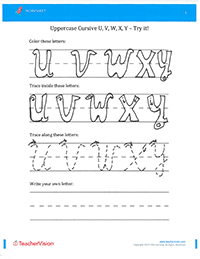 Fade-Out Uppercase Cursive U-Y Activity