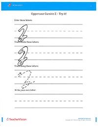 Fade-Out Uppercase Cursive Z Activity