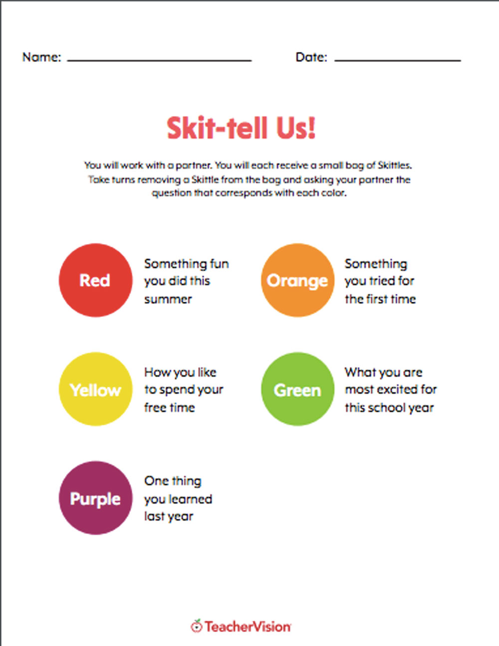 An icebreaker to support your students to get to know each other using Skittles 