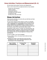 Home Activities: Fractions and Measurement (Gr. 4)