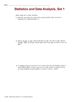 Statistics and Data Analysis, Set 1
