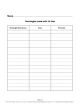 Rectangles - 36 Tiles Dimension Chart (BLM L-04)