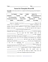 Samuel de Champlain Word-Fill