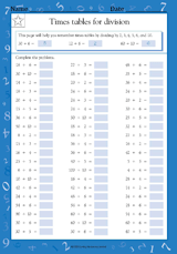 Times Tables for Division: Dividing by 2, 3, 4, 5, 6 & 10 (Grade 4)