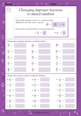Changing Improper Fractions to Mixed Numbers