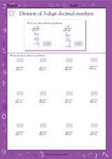 Division of 3-Digit Decimal Numbers by 5, 6, 7, 8 & 9